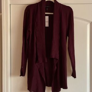 White House Black Market Burgundy Open-Front Draped Cardigan